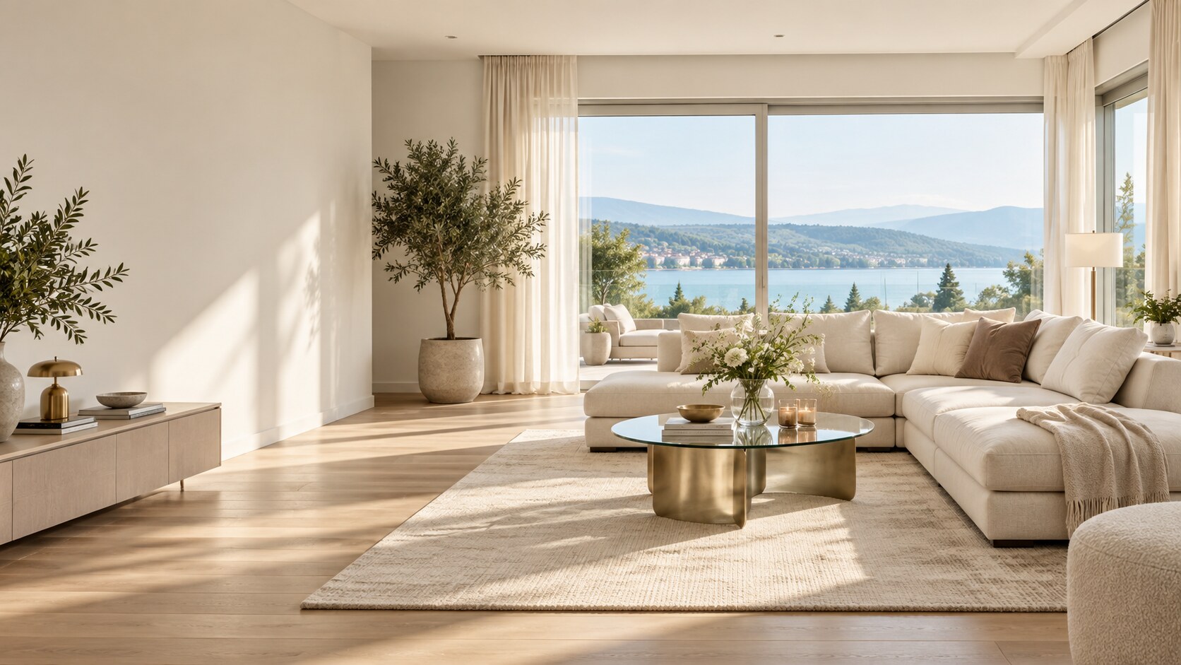 Helles hochwertiges Wohnzimmer als Sinnbild für Immobilien am Bodensee